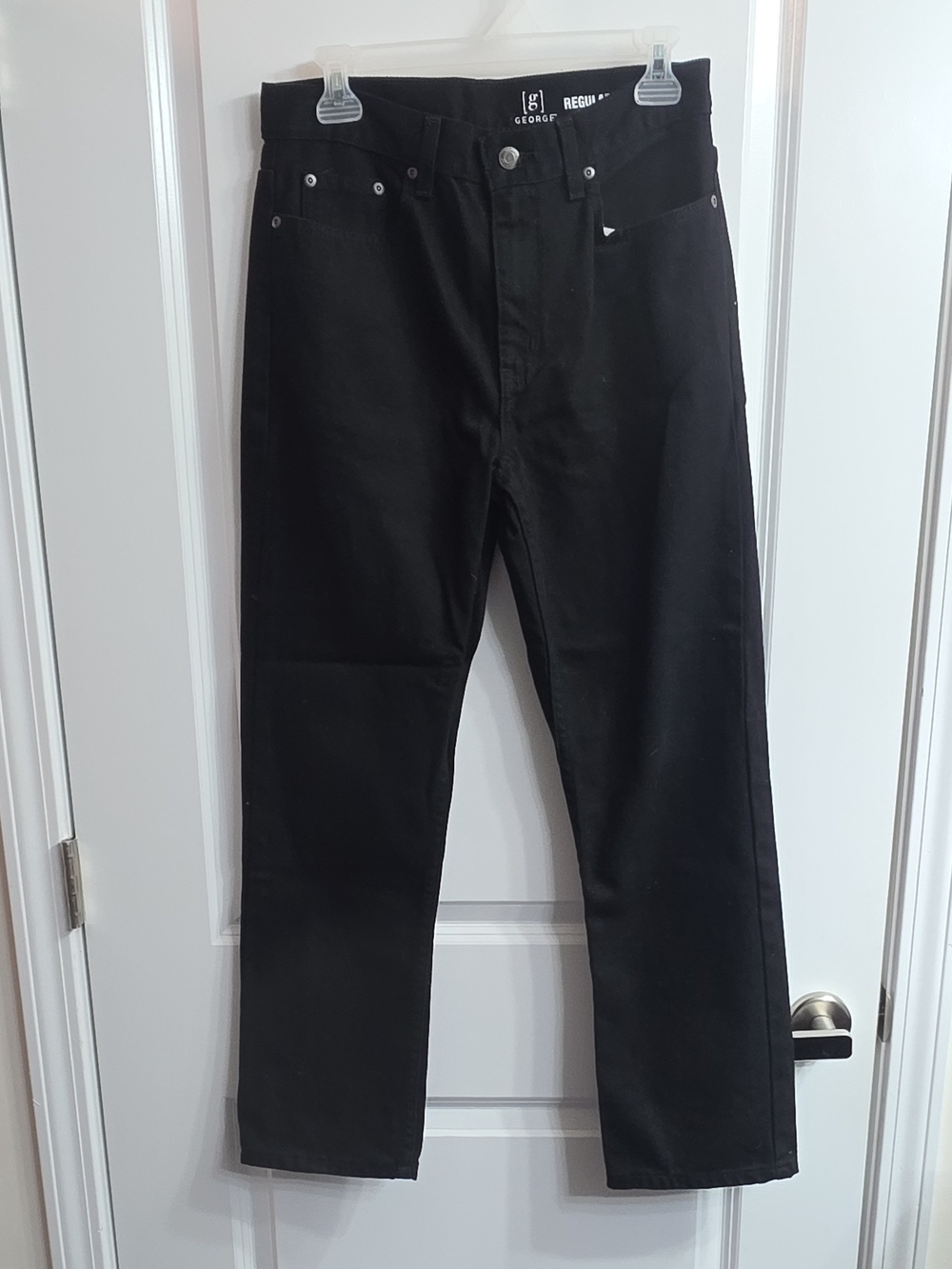 George Men’s Black Dark Wash Denim Jeans Straight Leg Regular Fit 5-Pocket 29x30